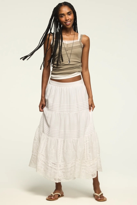 LACE TRIM MIX MIDI SKIRT, image 1