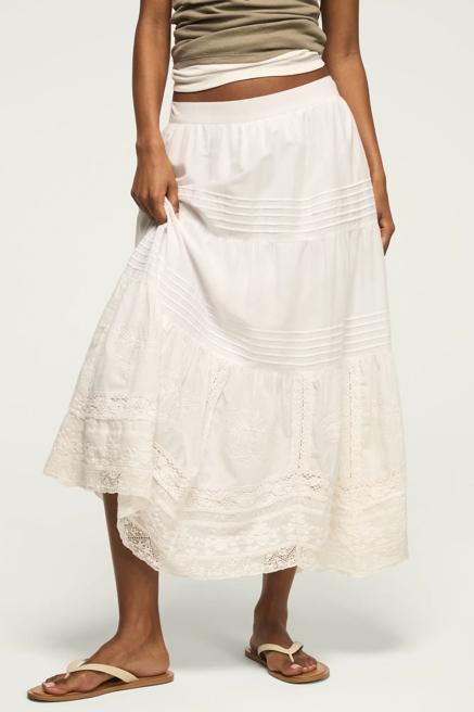 LACE TRIM MIX MIDI SKIRT, image 2