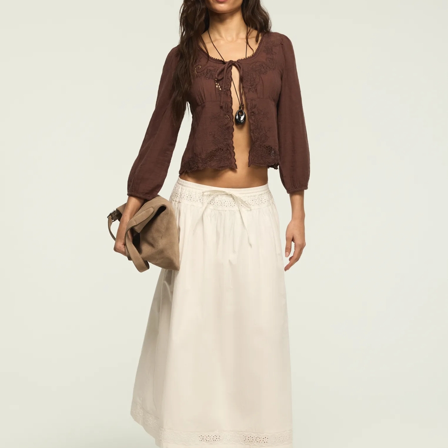Lucky Brand Schiffley Trimmed Midi Skirt - Women's Midi Skirts