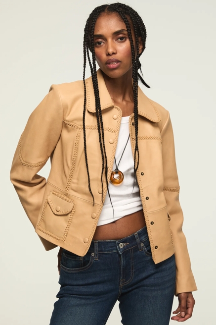 FESTIVAL BRAIDED SEAMED LEATHER JACKET, image 1