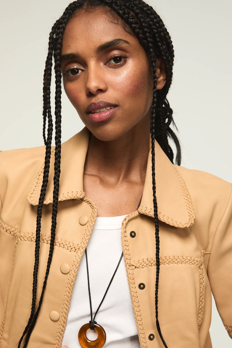 FESTIVAL BRAIDED SEAMED LEATHER JACKET, image 2