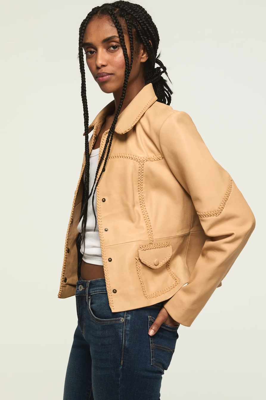 FESTIVAL BRAIDED SEAMED LEATHER JACKET, image 4