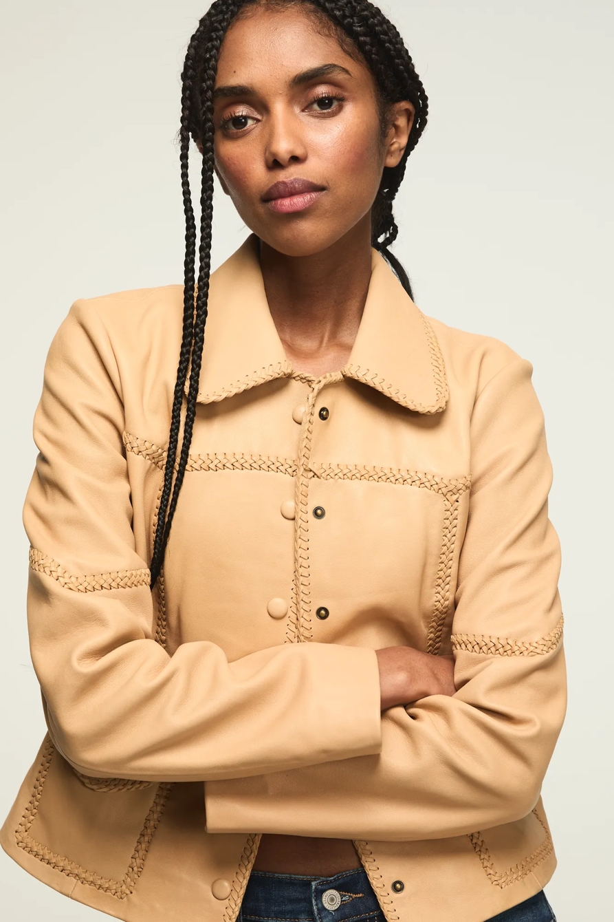 FESTIVAL BRAIDED SEAMED LEATHER JACKET, image 6