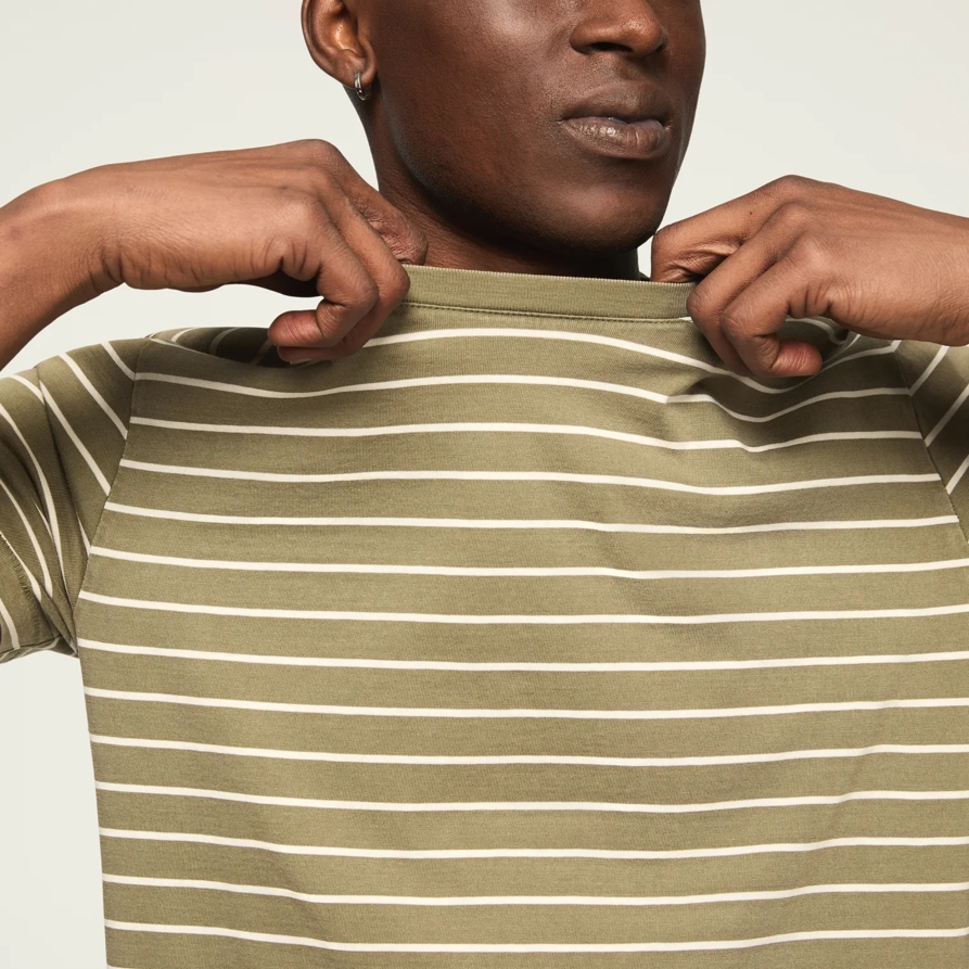 Lucky Brand Striped Short Sleeve Supima Crew Neck Tee - Men's Clothing Tops Shirts Tee Graphic T Shirts in Olive Multi