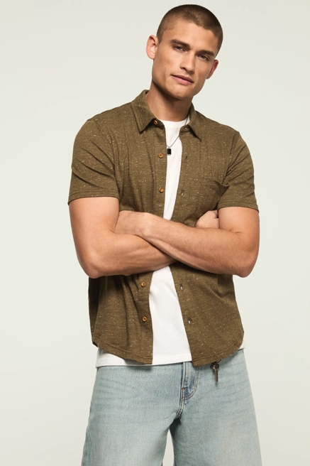 LINEN KNIT BUTTON UP SHIRT, image 1