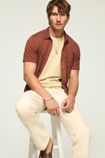 LINEN KNIT BUTTON UP SHIRT, image 1