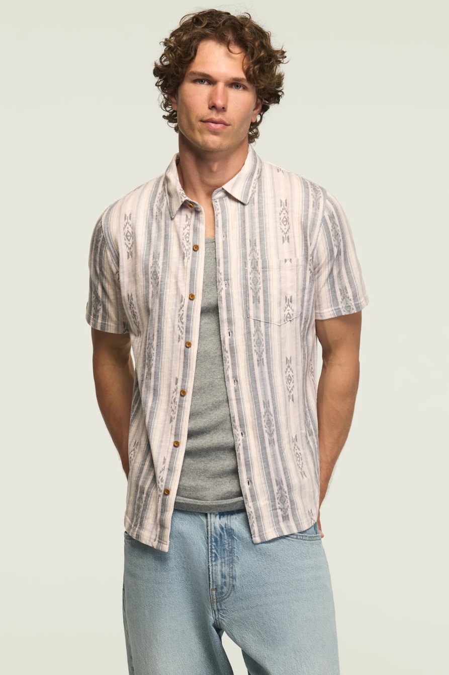 STRIPED LINEN SHORT SLEEVE BUTTON UP SHIRT, image 1