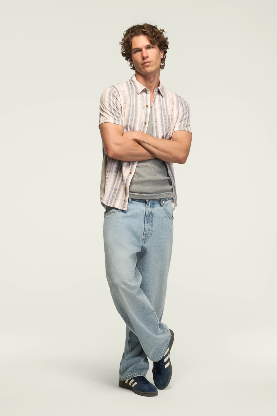 STRIPED LINEN SHORT SLEEVE BUTTON UP SHIRT, image 2
