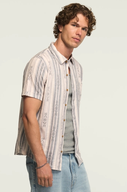 STRIPED LINEN SHORT SLEEVE BUTTON UP SHIRT, image 4