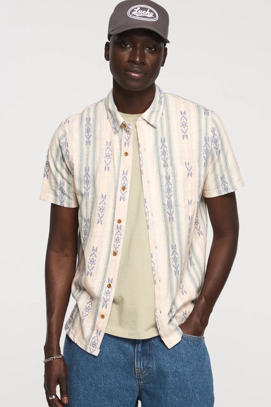 STRIPED LINEN SHORT SLEEVE BUTTON UP SHIRT, image 1