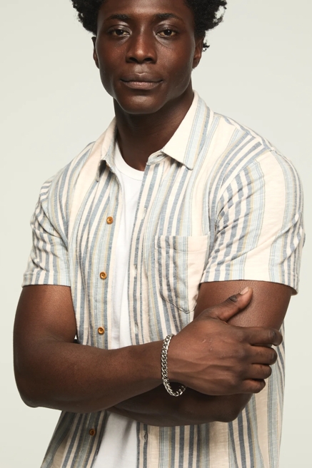 STRIPED LINEN SHORT SLEEVE BUTTON UP SHIRT, image 2