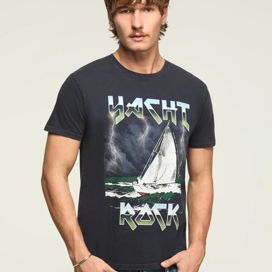 Lucky Brand Yacht Rock Tee - Men's Clothing Tops Shirts Tee Graphic T Shirts in Total Eclipse