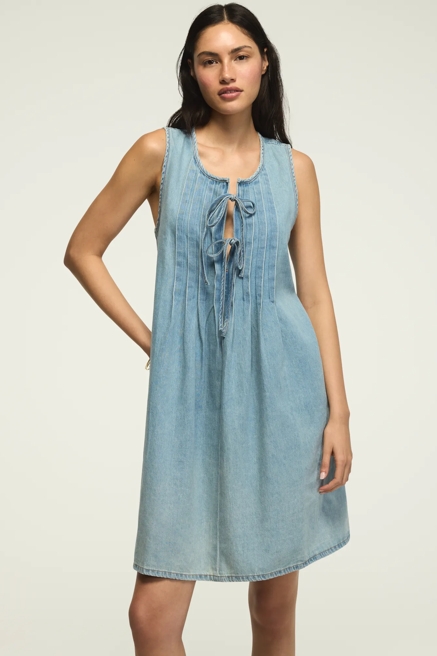PLEATED DENIM MINI DRESS, image 1