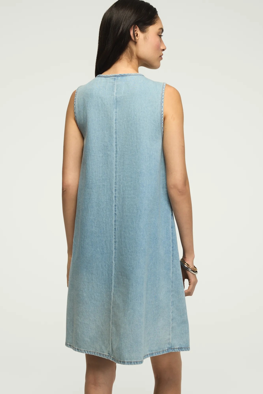 PLEATED DENIM MINI DRESS, image 3