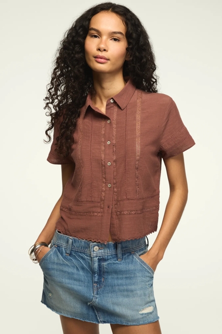 LACE TRIMMED CAMP SHIRT, image 1