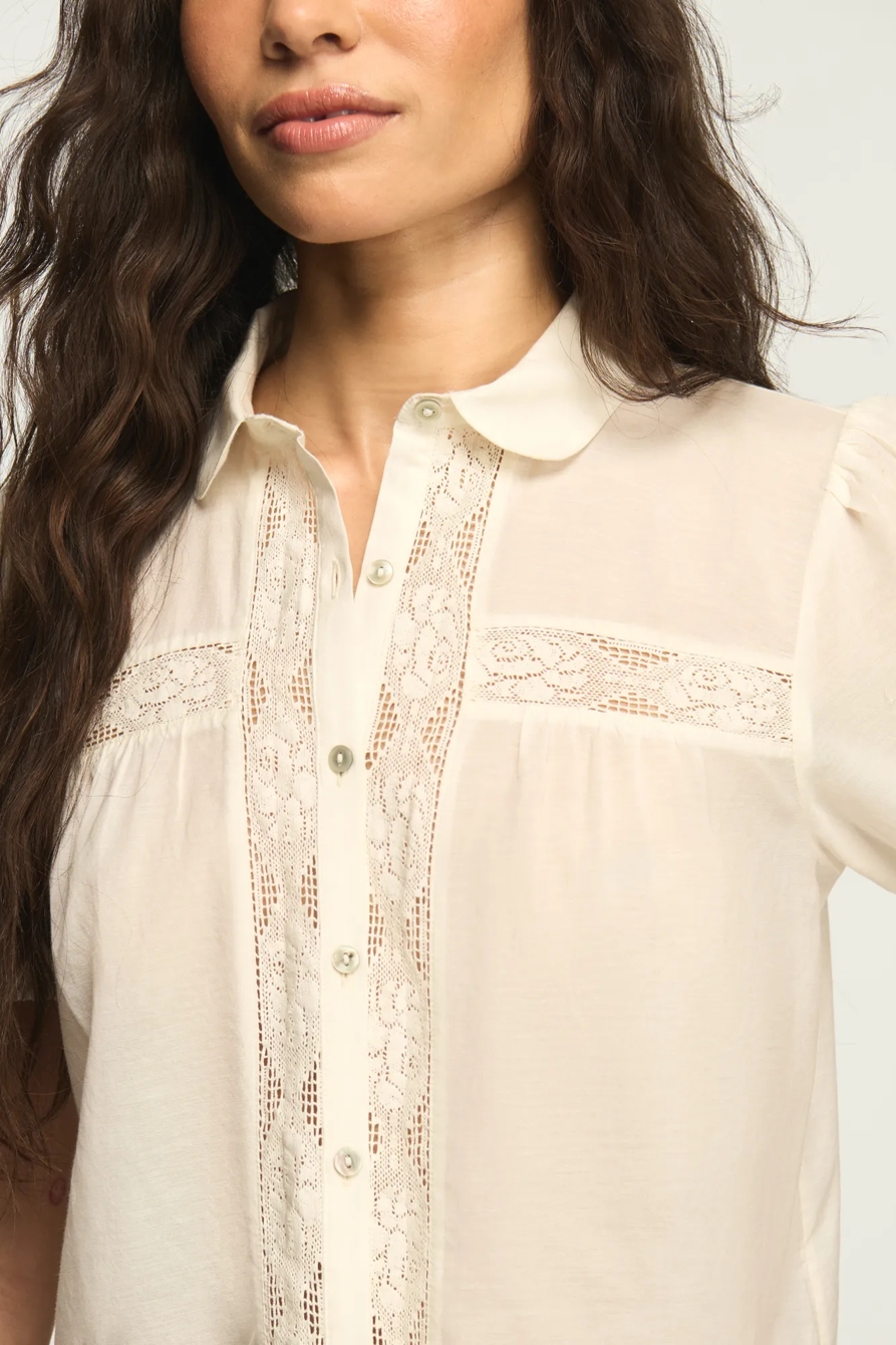 SHORT SLEEVE EMBROIDERED PETER PAN PEASANT TOP, image 2