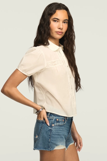 SHORT SLEEVE EMBROIDERED PETER PAN PEASANT TOP, image 4