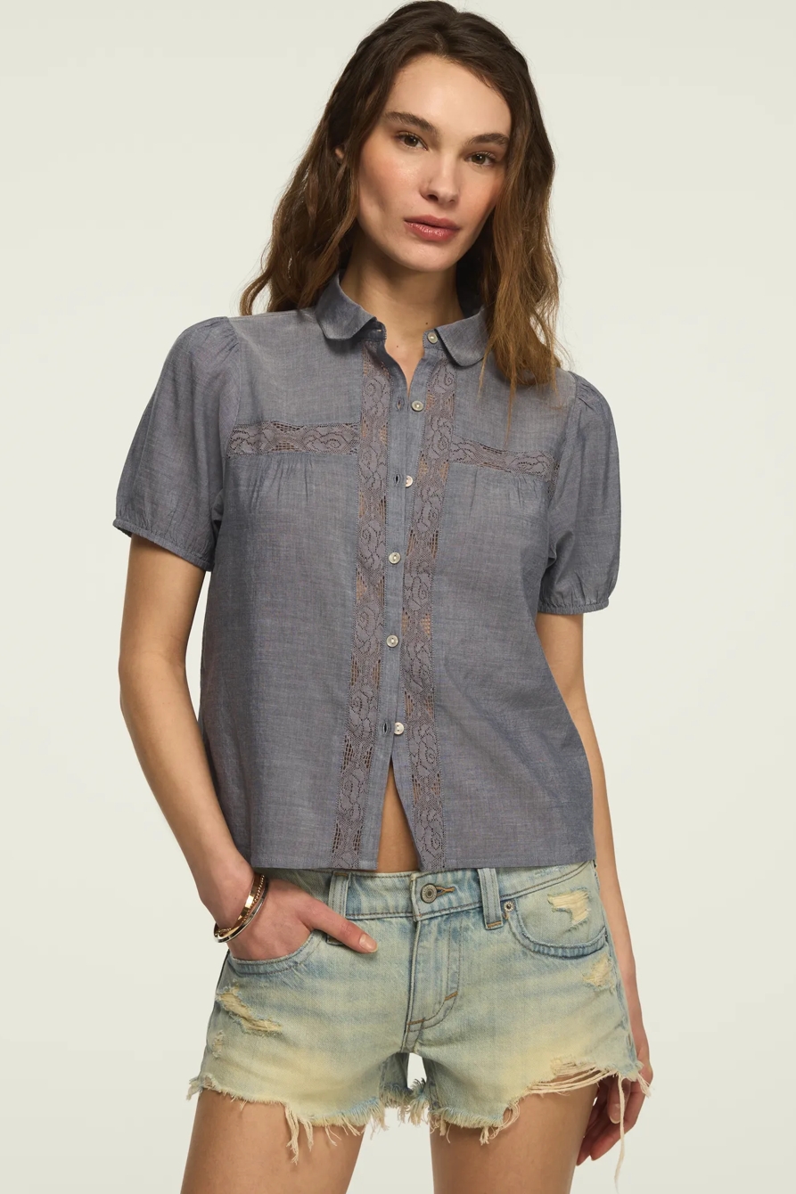 SHORT SLEEVE EMBROIDERED PETER PAN PEASANT TOP, image 1