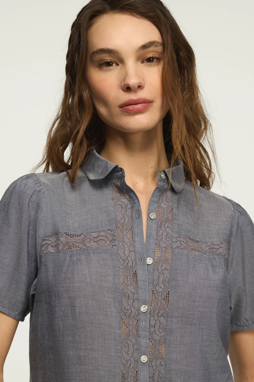 SHORT SLEEVE EMBROIDERED PETER PAN PEASANT TOP, image 2