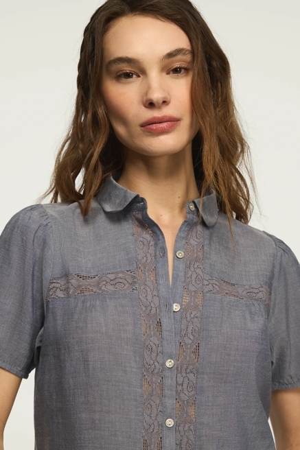 SHORT SLEEVE EMBROIDERED PETER PAN PEASANT TOP, image 2