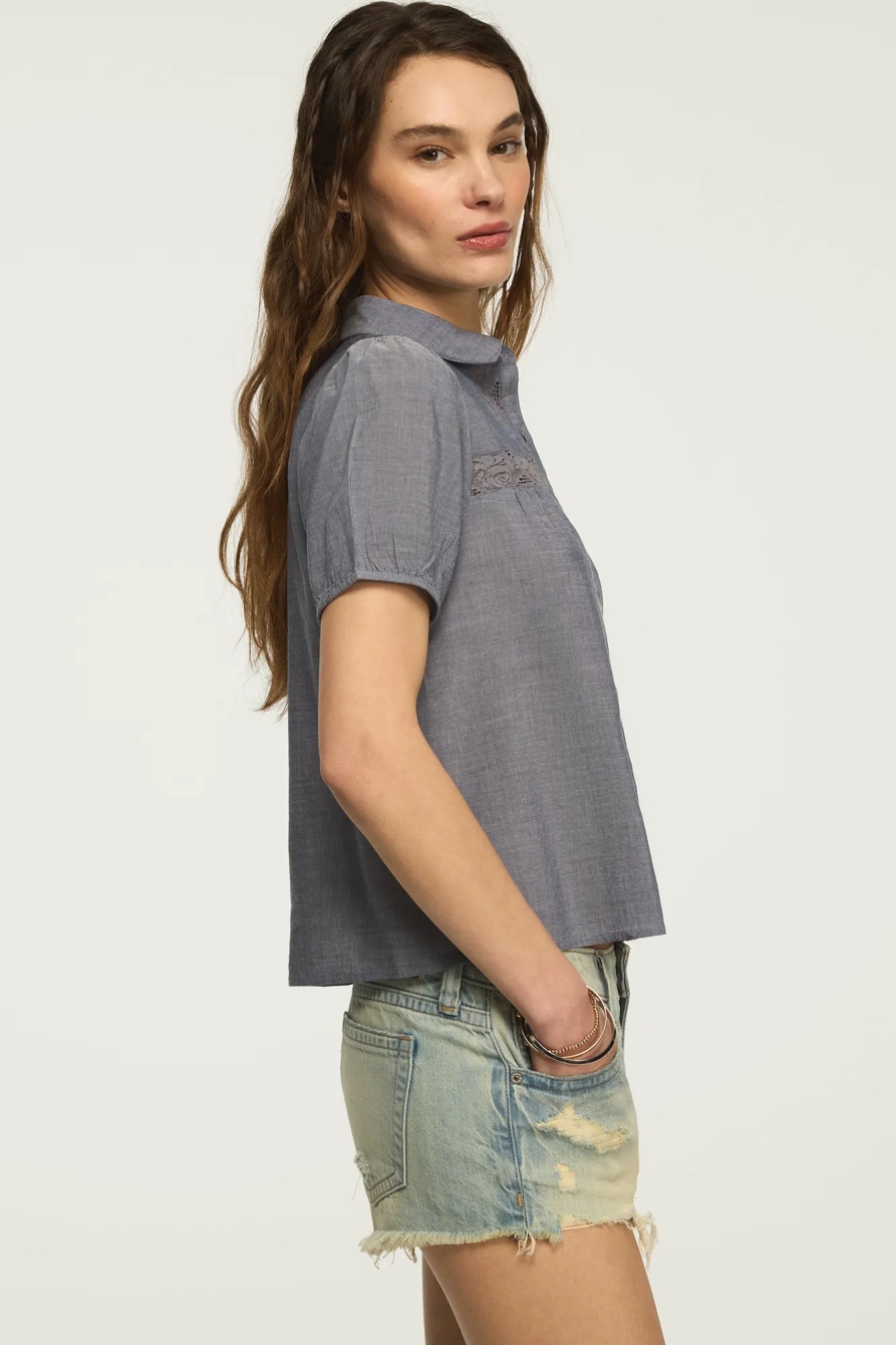 SHORT SLEEVE EMBROIDERED PETER PAN PEASANT TOP, image 4