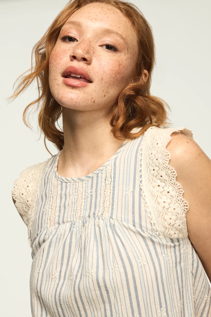 STRIPED LACE SHELL SLEEVE TOP, image 2