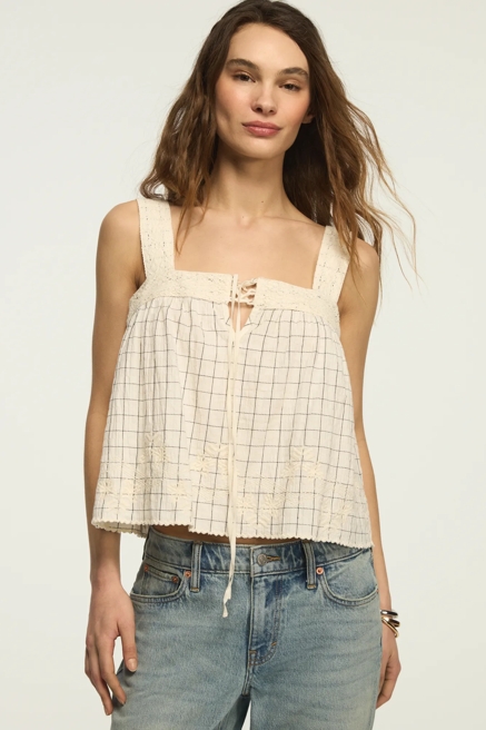 CHECK EMBROIDERED SWING TANK, image 1