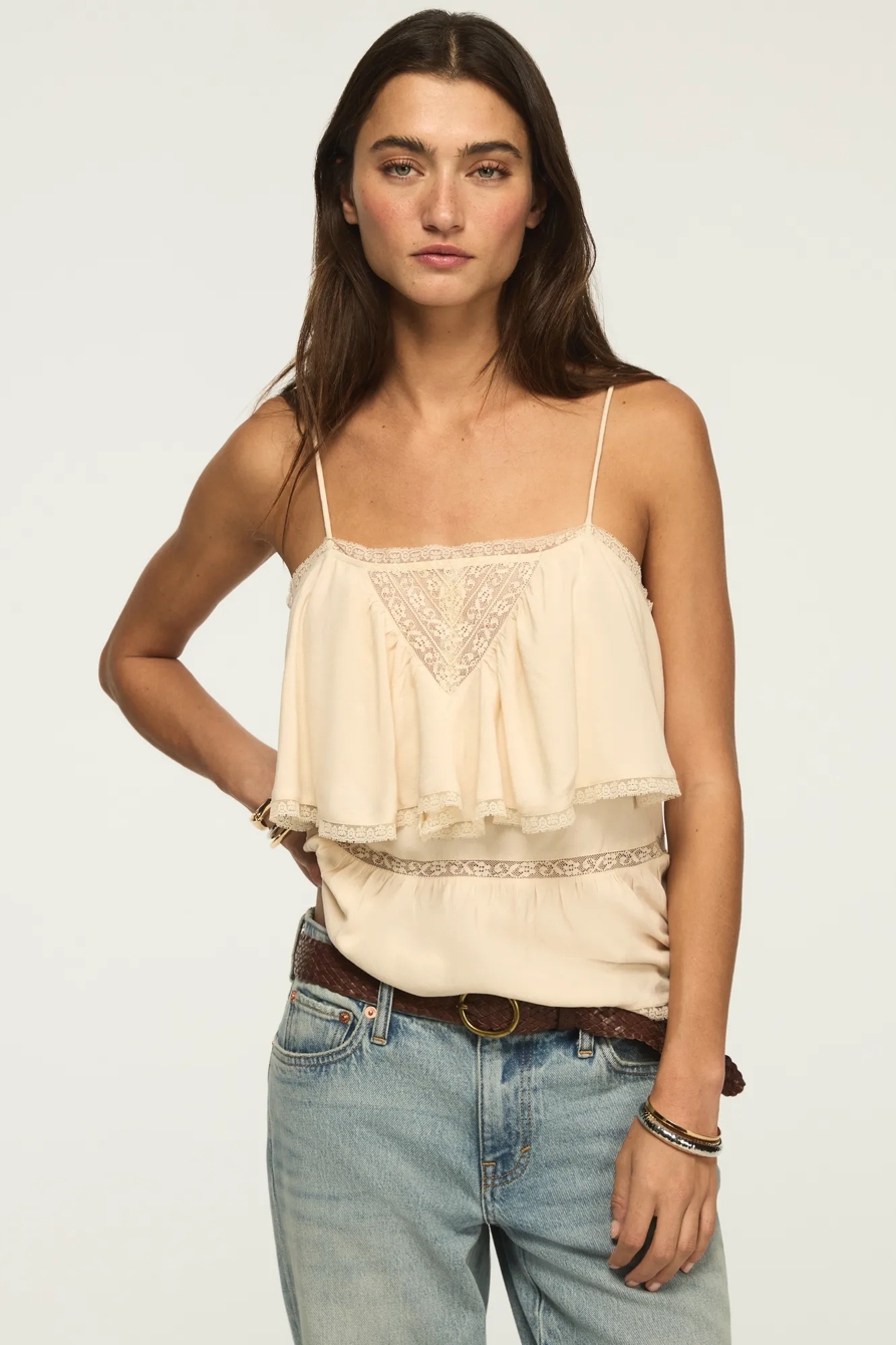LACE MIX YOKE RUFFLE TANK, image 2