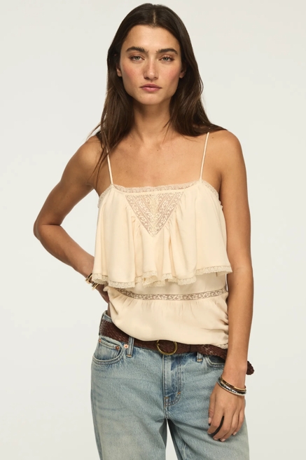 LACE MIX YOKE RUFFLE TANK, image 2