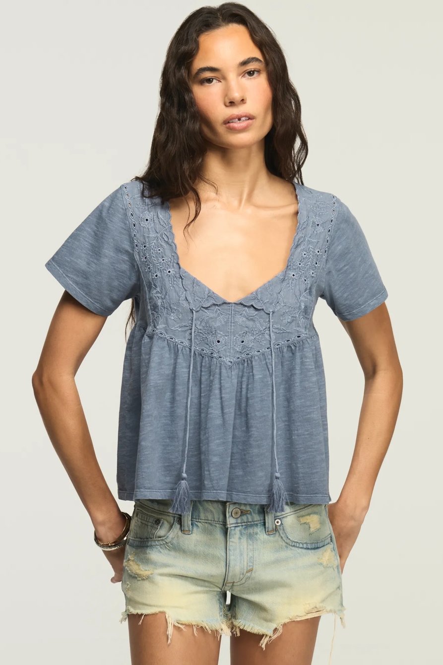 EMBROIDERED YOKE TASSLE TOP, image 2