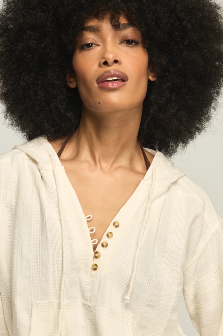 CINCHED WAIST NOVELTY HENLEY HOODIE, image 2