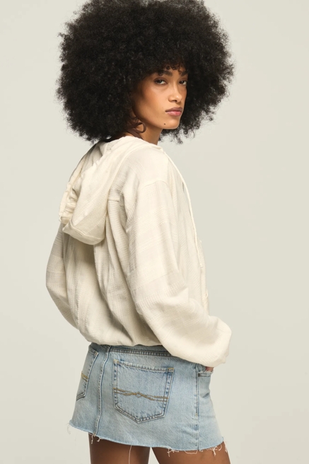 CINCHED WAIST NOVELTY HENLEY HOODIE, image 3