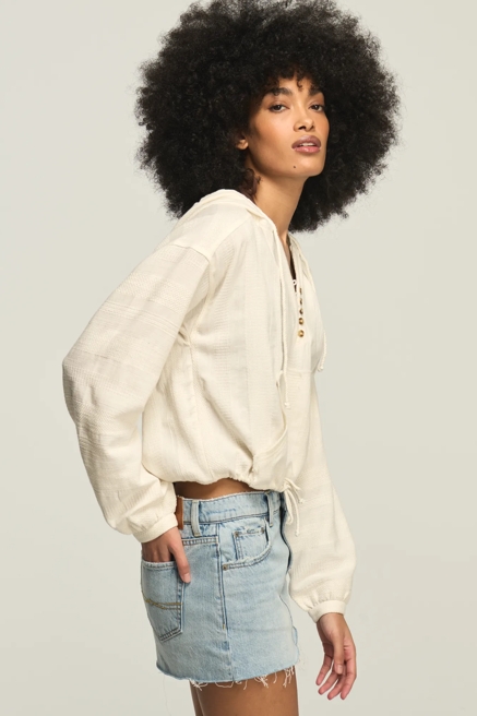 CINCHED WAIST NOVELTY HENLEY HOODIE, image 4