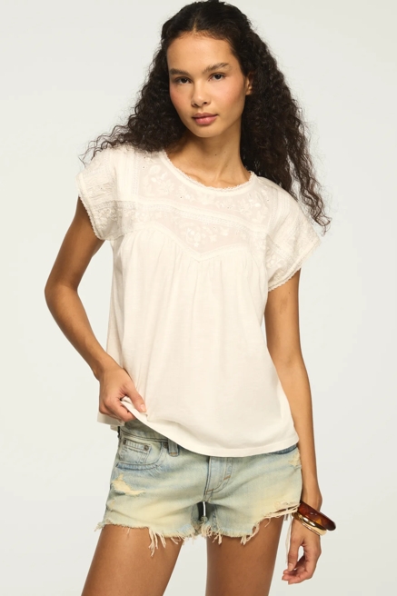 EMBROIDERED DOLMAN YOKE TOP, image 1