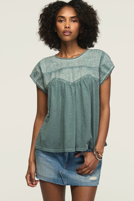 EMBROIDERED DOLMAN YOKE TOP, image 1