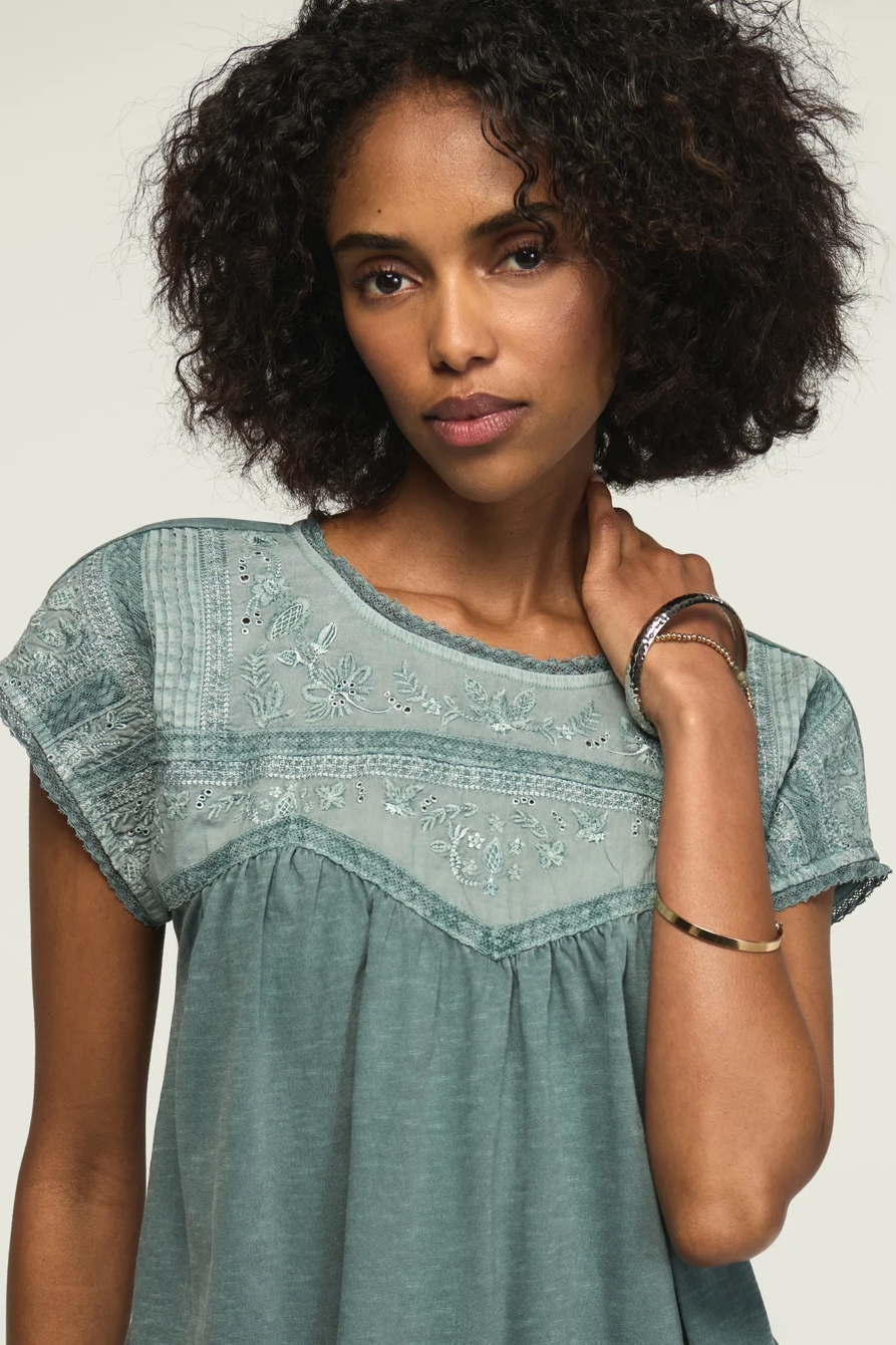 EMBROIDERED DOLMAN YOKE TOP, image 2