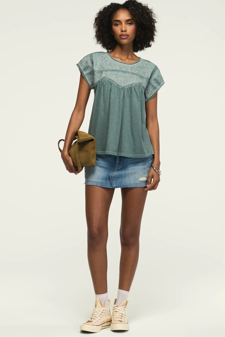 EMBROIDERED DOLMAN YOKE TOP, image 5