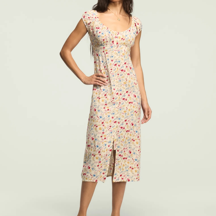 Lucky Brand Empire Short Sleeve Simone Midi Dress - Women's Clothing Dresses Shirt Midi Dress