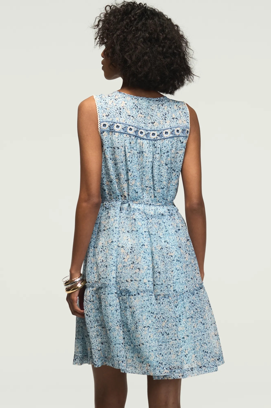 PRINTED EMBROIDERED YOKE MINI DRESS, image 3