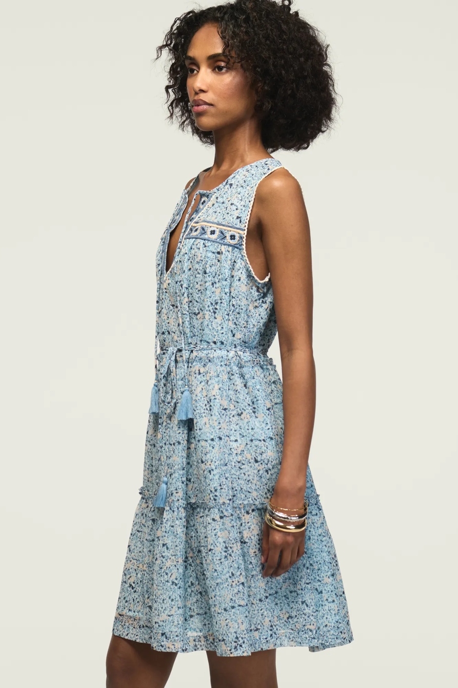 PRINTED EMBROIDERED YOKE MINI DRESS, image 4