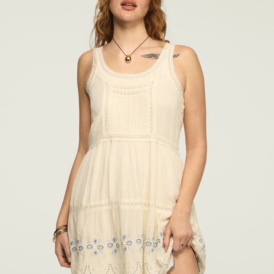 Lucky Brand Easy Lace Trim Embroidered Mini Dress - Women's Clothing Dresses Mini Dress