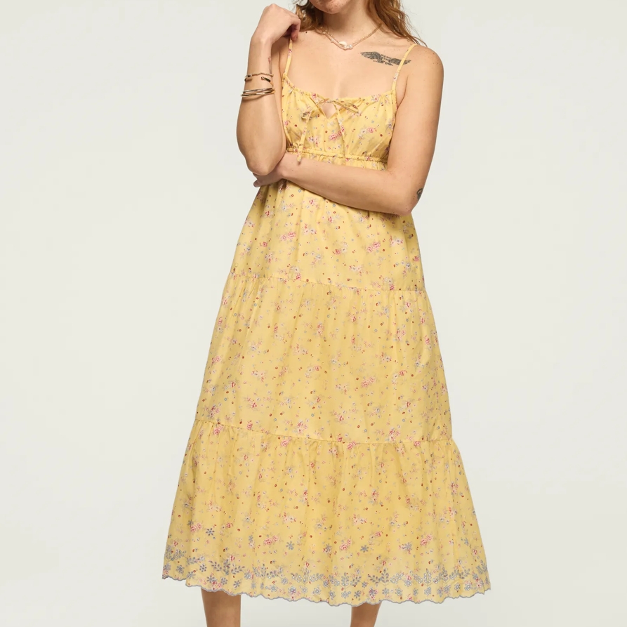 Lucky Brand Printed Eyelet Tiered Midi Dress - Women's Clothing Dresses Shirt Midi Dress