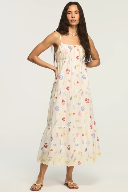 PRINTED EYELET TIERED MIDI DRESS, image 1