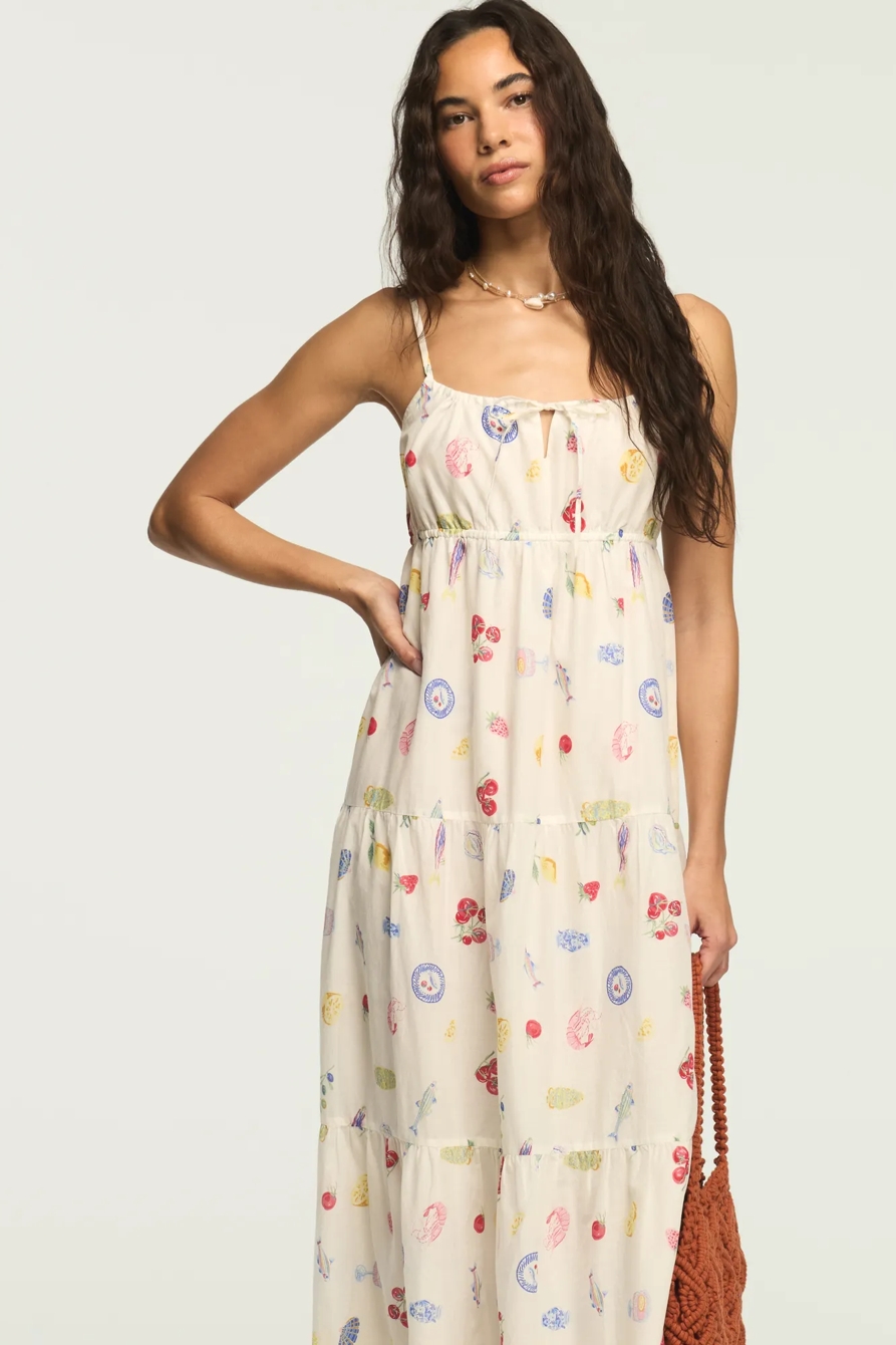 PRINTED EYELET TIERED MIDI DRESS, image 2