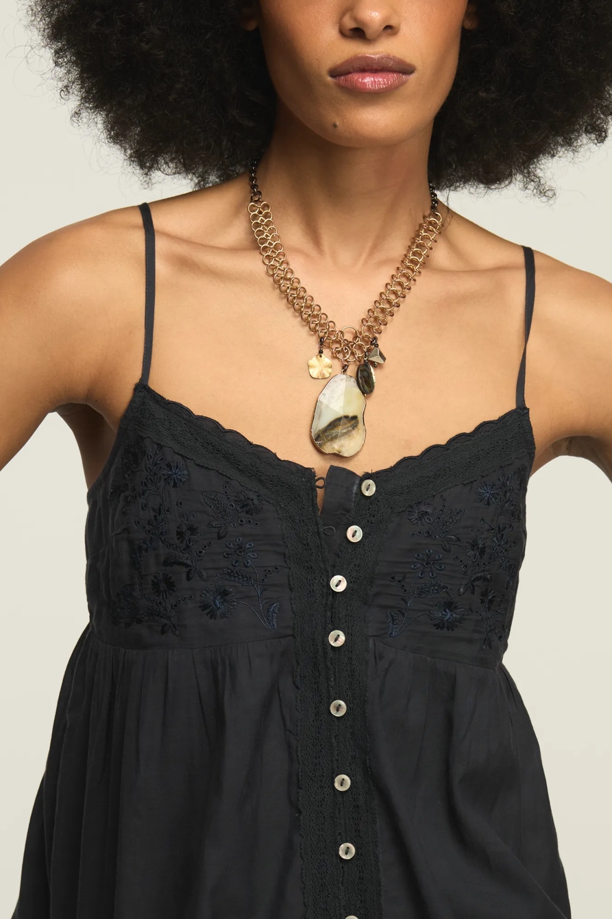 EMBROIDERED TIERED BUTTON THROUGH MIDI DRESS, image 2