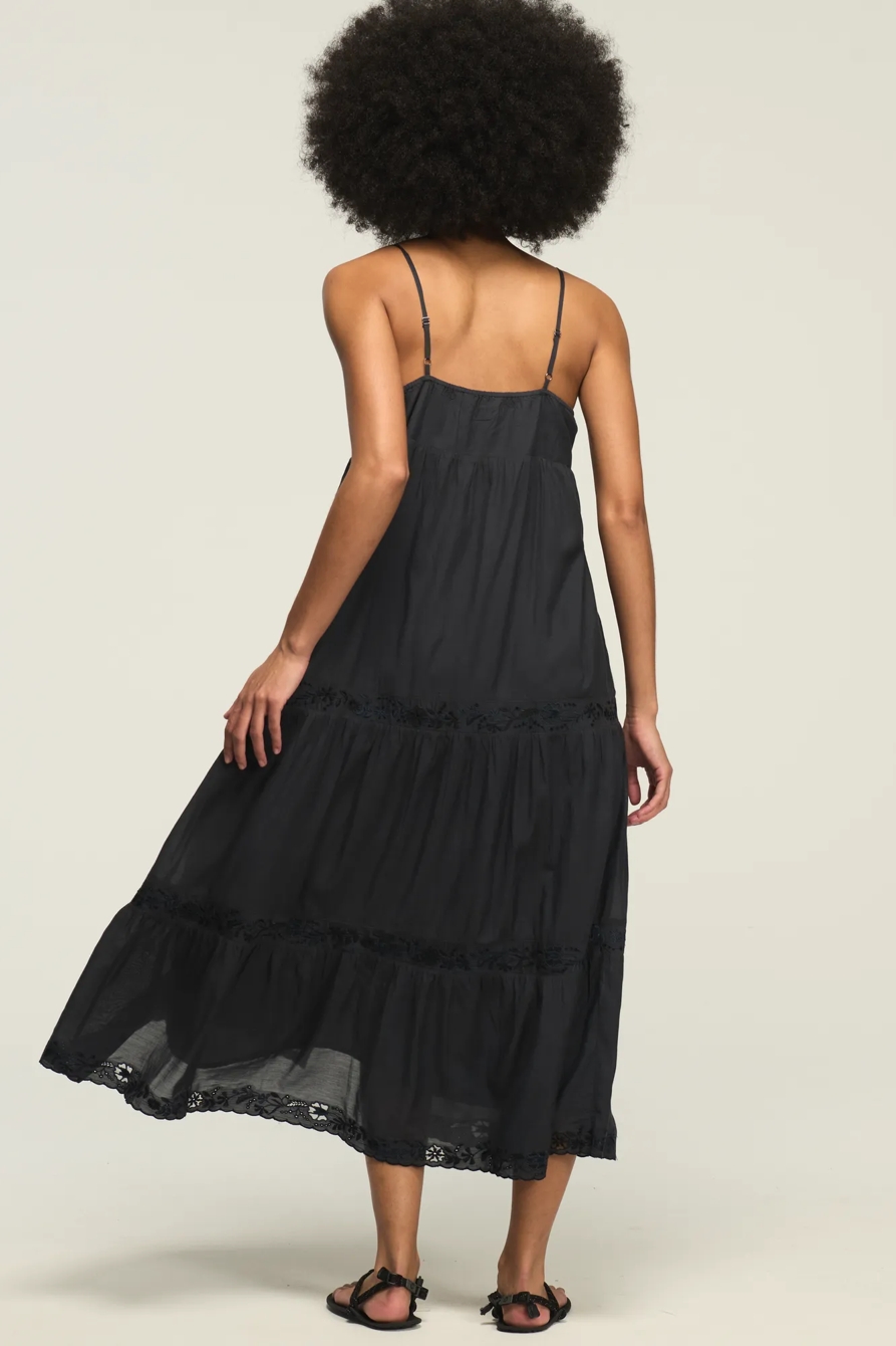 EMBROIDERED TIERED BUTTON THROUGH MIDI DRESS, image 3