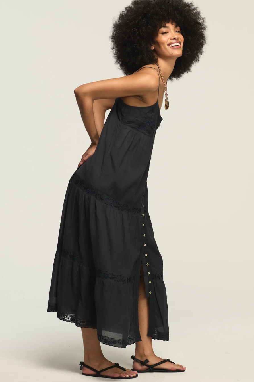 EMBROIDERED TIERED BUTTON THROUGH MIDI DRESS, image 4