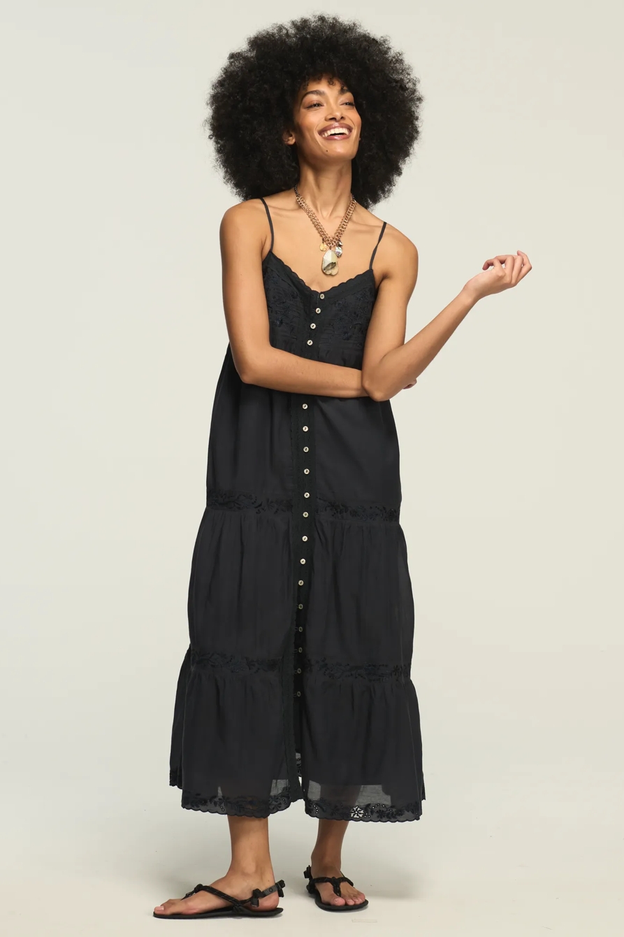 EMBROIDERED TIERED BUTTON THROUGH MIDI DRESS, image 5