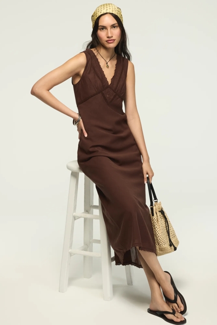 V NECK OTT SLIP DRESS, image 1