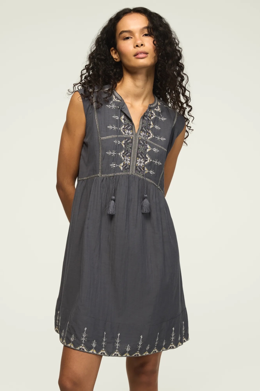 EMBROIDERED YOKE NOTCH NECK MINI DRESS, image 6